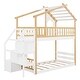 preview thumbnail 7 of 10, Twin-over-Twin Bunk Bed Playhouse Wood House Bed with Storage Stairway and Guard Rail
