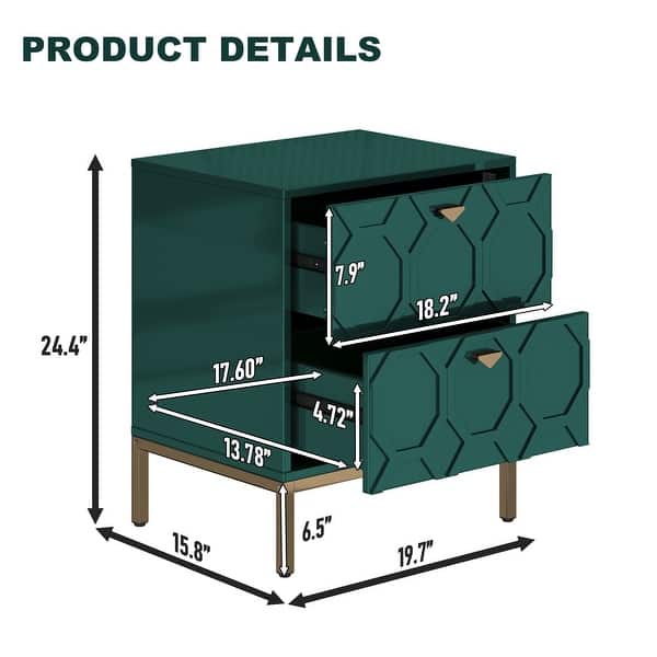 dimension image slide 1 of 4, Clihome Wooden 2-Drawer Storage Nightstand