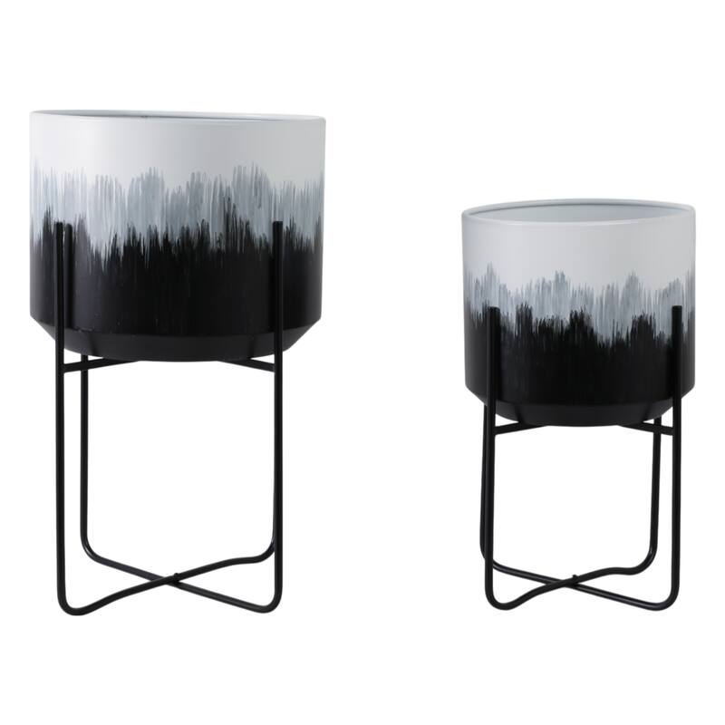 Metal Planters Sleek Modern Stands Decorative Accent Design (Set of 2)