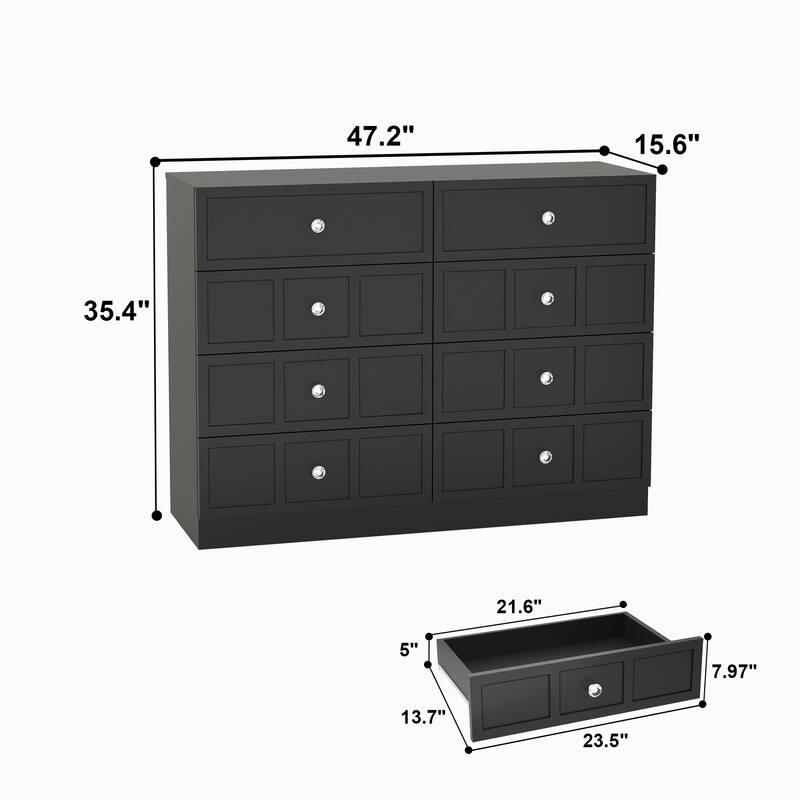 8 Drawer White Dresser, Modern Wood Storage Cabinet with Wide Top, Bedroom Chest Organizer