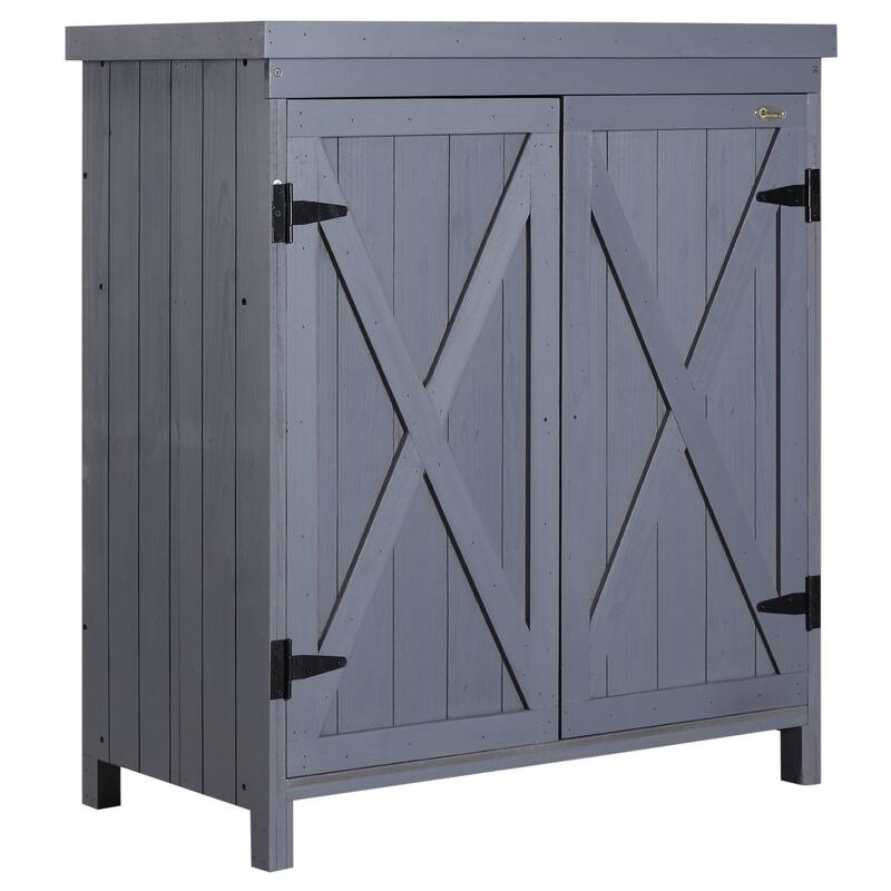 Outsunny Garden Storage Cabinet, Outdoor Tool Shed with Galvanized Top and Two Shelves for Yard Tools or Pool Accessories