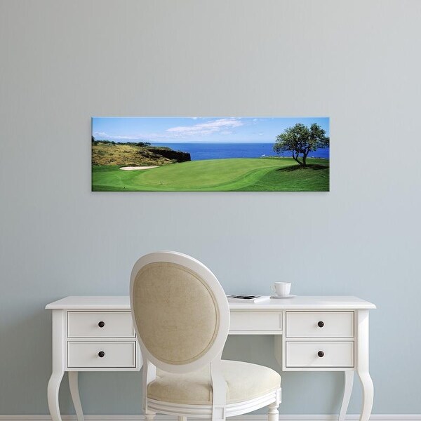 Easy Art Prints Panoramic Image 'Golf course at the oceanside, The Manele Golf Course, Lanai City, Hawaii' Canvas Art