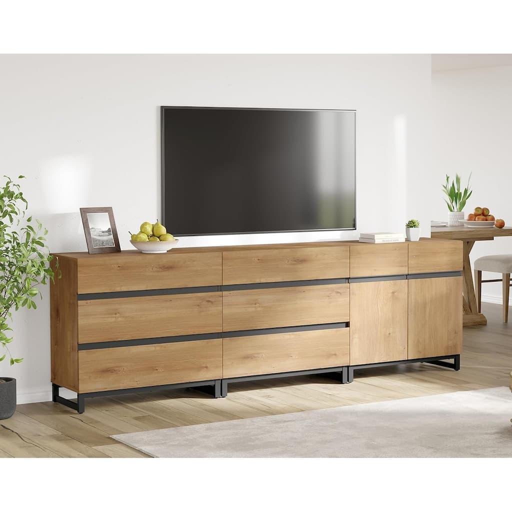 WAMPAT Modern TV Stand for TVs up to 100 inch, 3 in 1 TV Console with Adjustable Shelf and 6 Drawers for Living Room,Bedroom