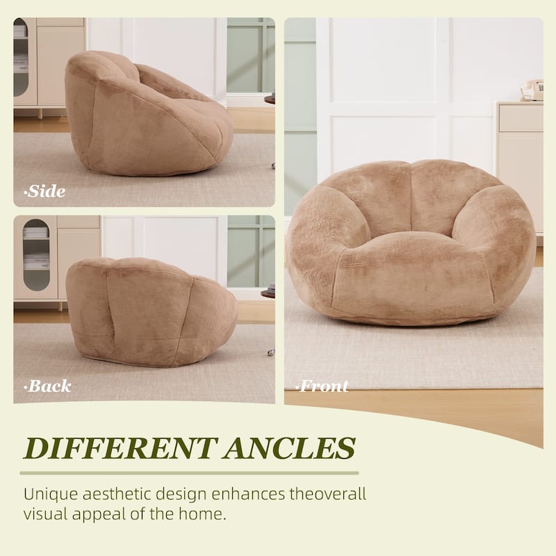 HOMEFUN Fabric Upholstered Oversized Round Comfy Bean Bag Lazy Sofa for Living Room