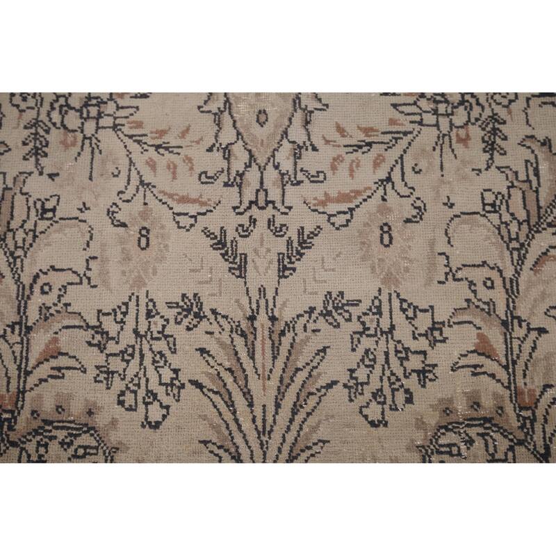 Distressed Tabriz Vintage Persian Rug Hand-Knotted Beige Wool Carpet - 6'6" x 9'11"