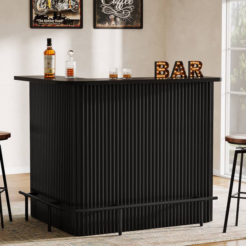 4-Tier L Shaped Bar Table, Home Bar Unit with Metal Footrest