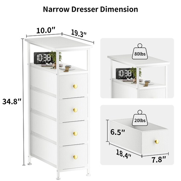 4 Narrow Drawers Dresser & Shelves for Bedroom, Bathroom, Leather