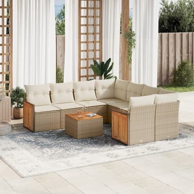 vidaXL Patio Sofa Set with Cushions Outdoor Furniture 9 Piece Poly Rattan