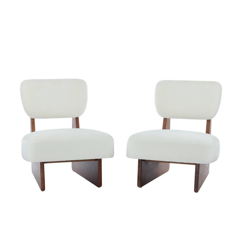Set of 2 Modern Beige Lounge Chair with Sturdy Wood Base for Living Room Bedroom Office