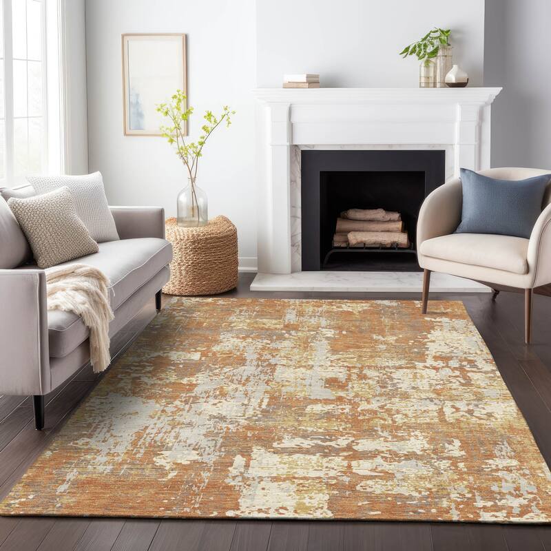 Machine Washable Indoor/ Outdoor Abstract Chantille Rug