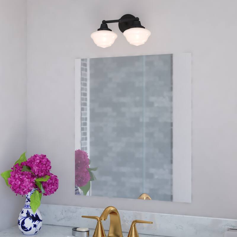 VAXCEL Eastgate Bathroom Vanity Wall Light Fixture, White Frosted Opal Glass Schoolhouse Shade, Dimmable, LED Compatible