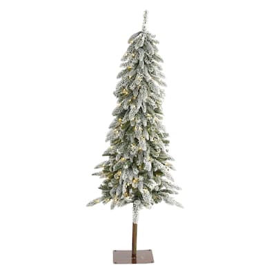 5.5ft. Flocked Alpine Artificial Christmas Tree with 150 Warm White LED Lights and 377 Branches - Cozy Compact X-Mas Tree