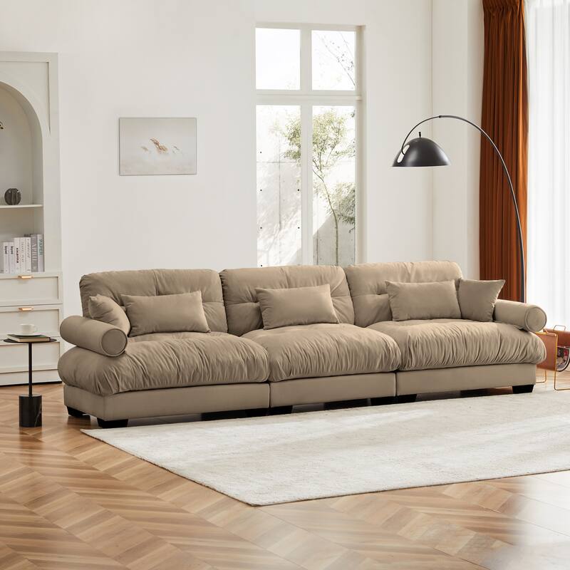 3 Seat Modern Velvet Sofa, Oversize Sofa, Clould Like Comfortable Seat And Back Support, With Waist Pillows And Throw Pillows