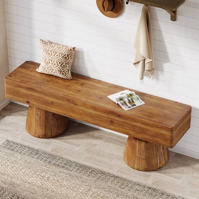 Solid Wood Entryway Shoe Bench, 47” Rustic End of Bed Bench