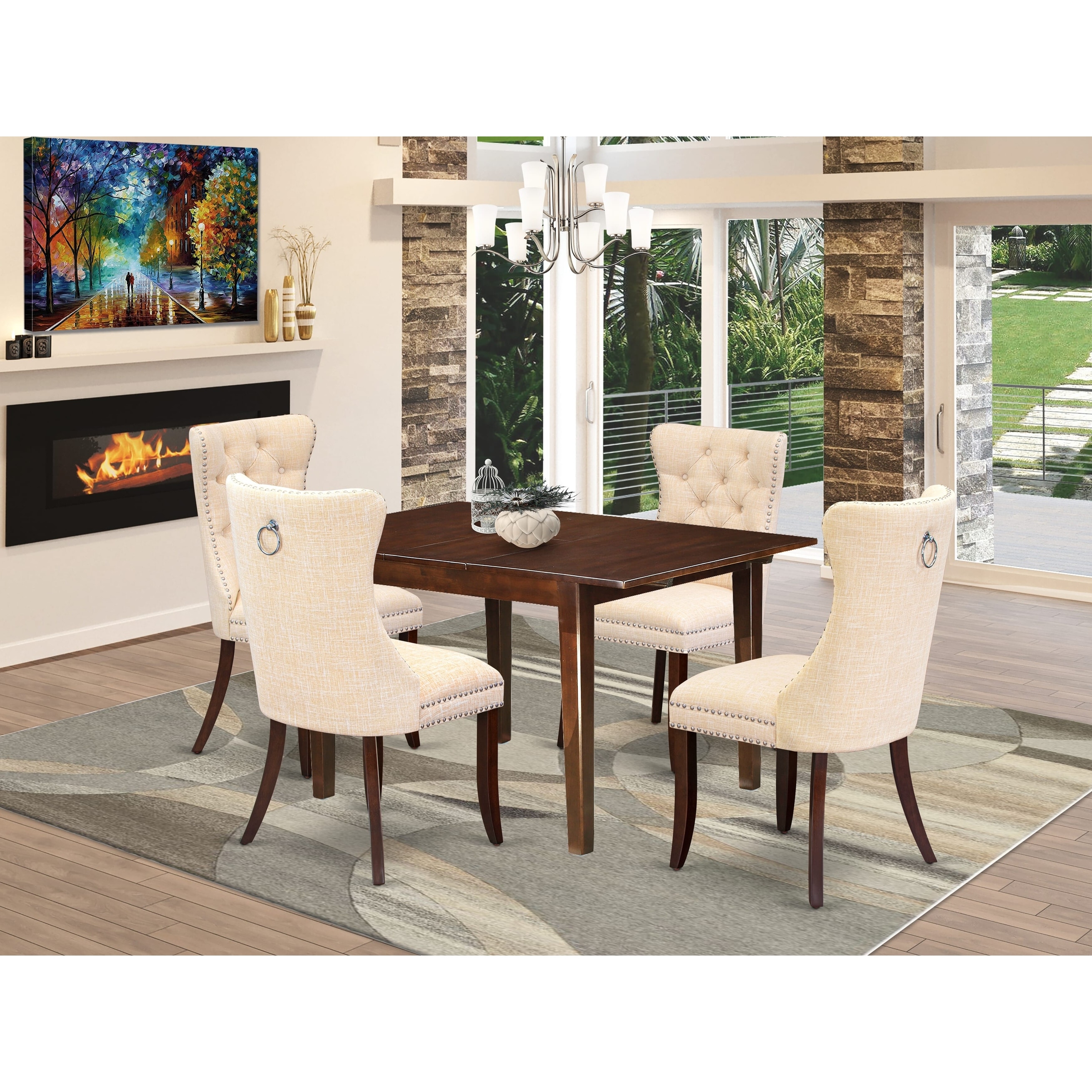 East West Furniture Kitchen Table Set Contains a Rectangle Dining Table and Padded Chairs, Mahogany (Pieces Options)