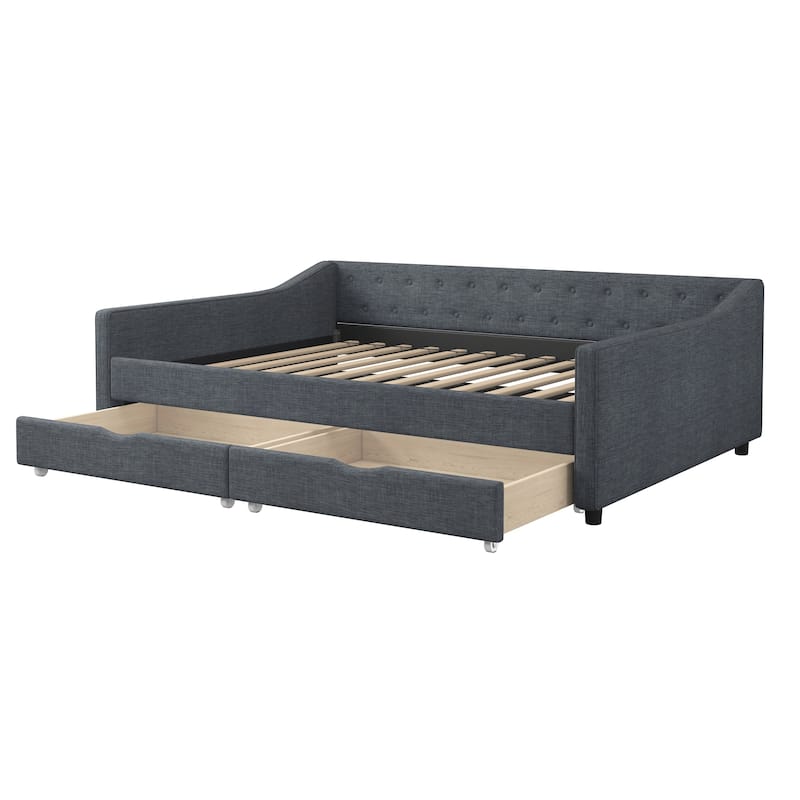 Full Size Daybed with Drawers Upholstered Tufted Sofa Bed