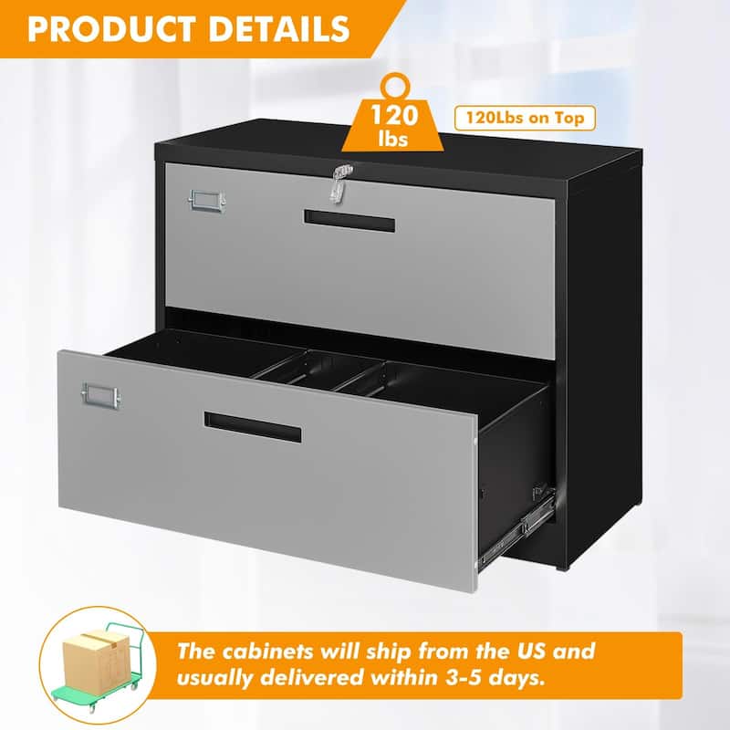 Lateral File with Lock, 2 Drawer Metal Filing Locking