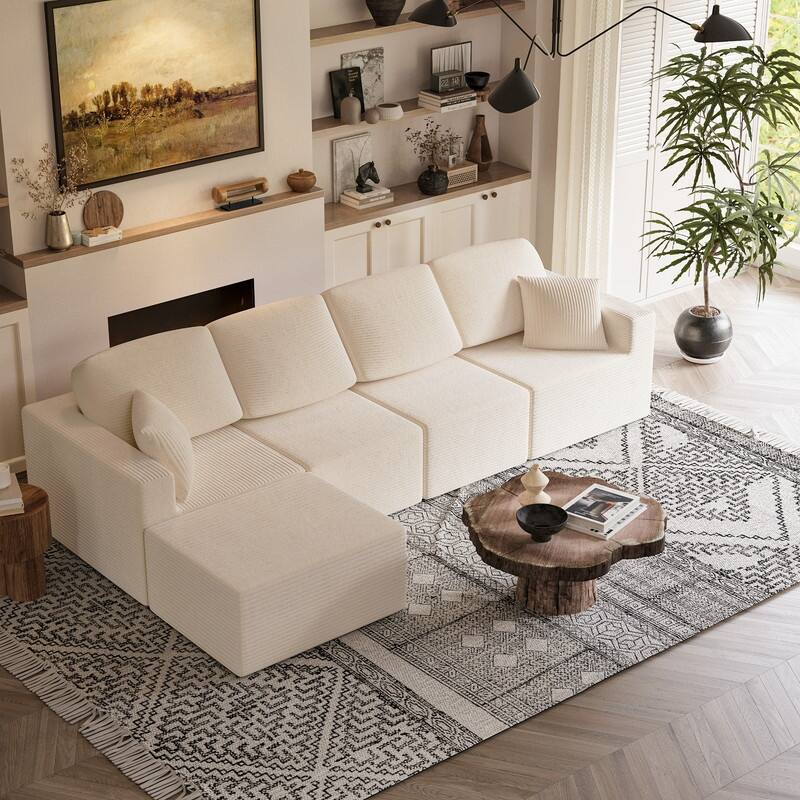 L Shaped Modular Sectional Couch, 126" Boneless Couches for Living Room, Modern Cloud Couch with Chaise Lounge - Beige