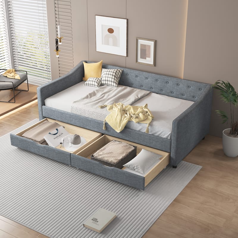 Twin Size Upholstered Daybed with Drawers For Bedroom