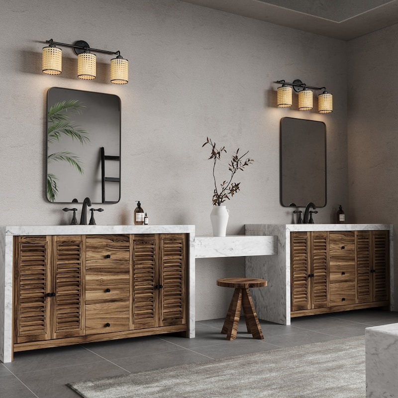 Farmhouse 3-Light Bathroom Vanity Light Fixture with Woven Plastic Lampshades