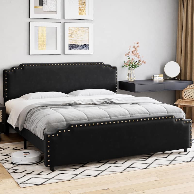 Velvet Upholstered Platform Bed Frame