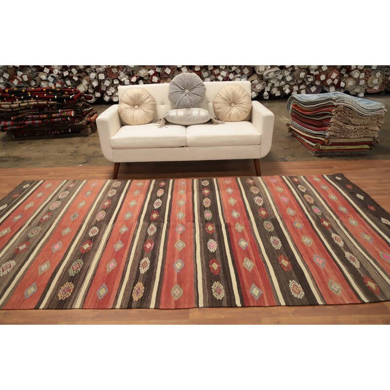 Hand Woven Oriental 100% Wool Carpet Southwestern Tribal Multi-Colored Kilim Area Rug - 10' 4'' X 5' 9''
