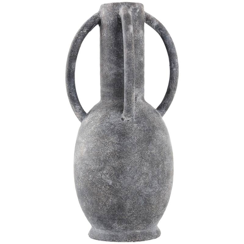Gray or Cream Ceramic Textured Whitewashed Vase with 4 Handles