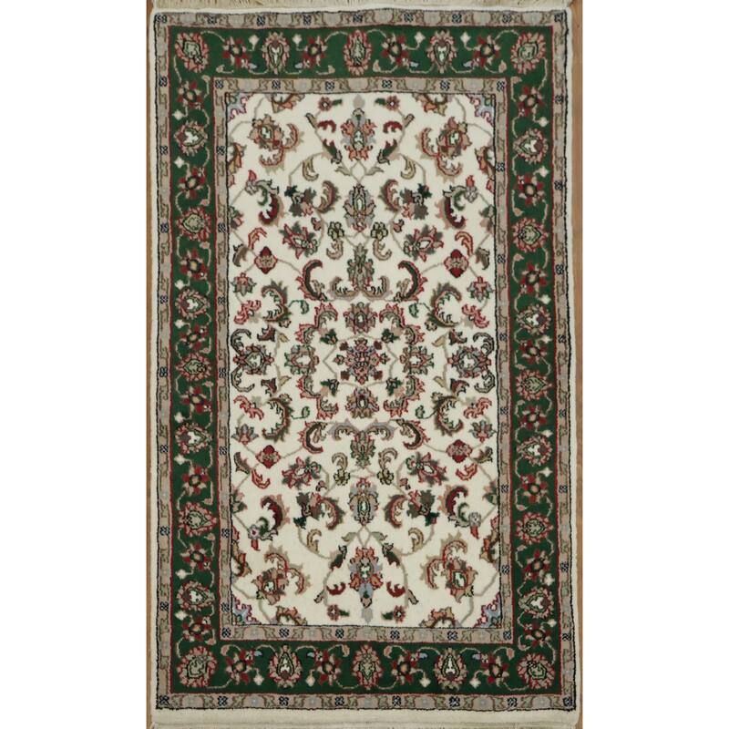 Hand Knotted Oriental 100% Wool Carpet Traditional All-Over Beige & Ivories Kashan Area Rug - 5' 0'' X 3' 0''