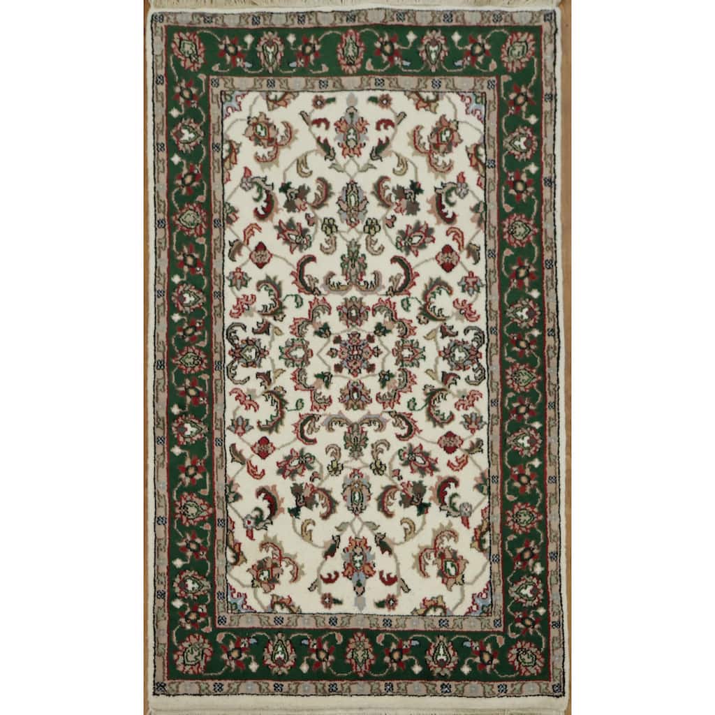 Hand Knotted Oriental 100% Wool Carpet Traditional All-Over Beige & Ivories Kashan Area Rug - 5' 0'' X 3' 0''