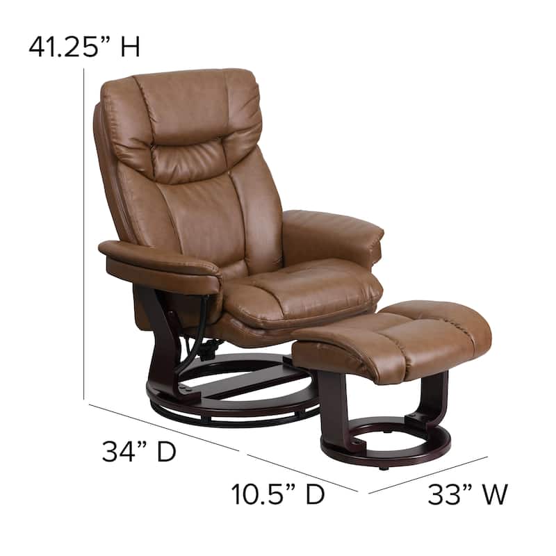 Contemporary Multi-Position Recliner and Curved Ottoman with Swivel Base