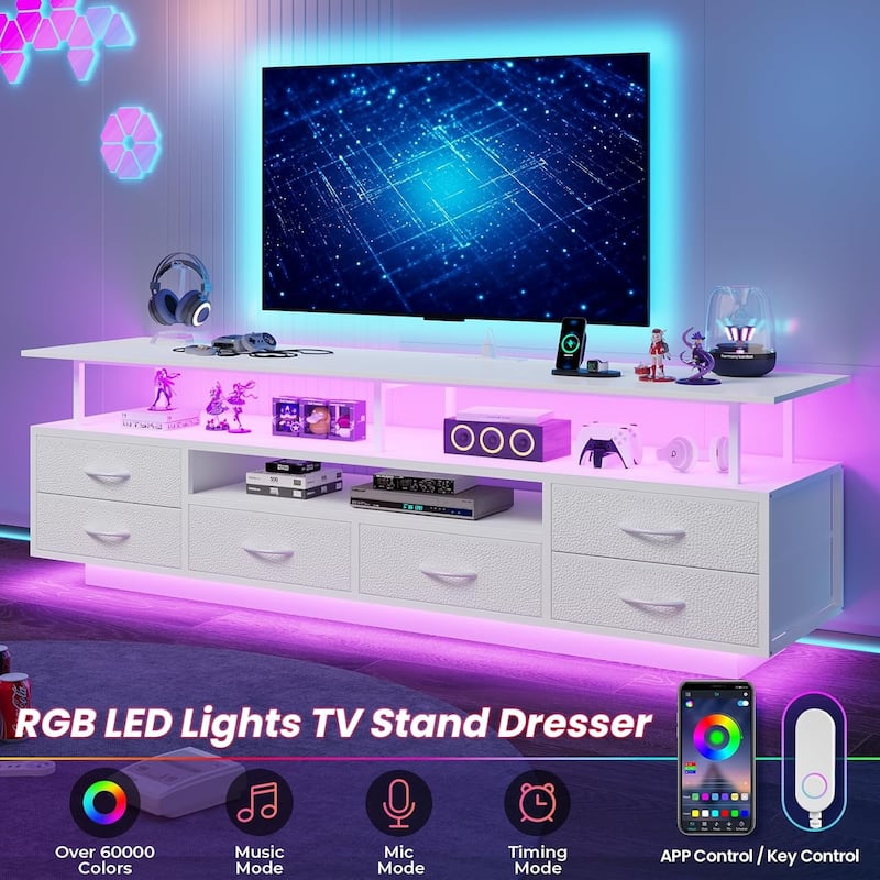TV Stand 65 70 Inches TV LED Lights Power Outlets Storage Drawers