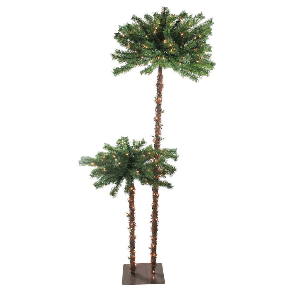 Lighted Tropical Artificial Palm Tree - 6' - Clear - 6 Foot