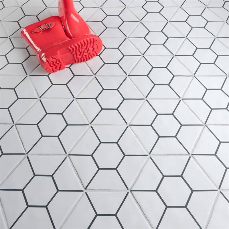 Merola Tile Palm Honeycomb Hex White 6" x 7" Porcelain Floor and Wall Tile