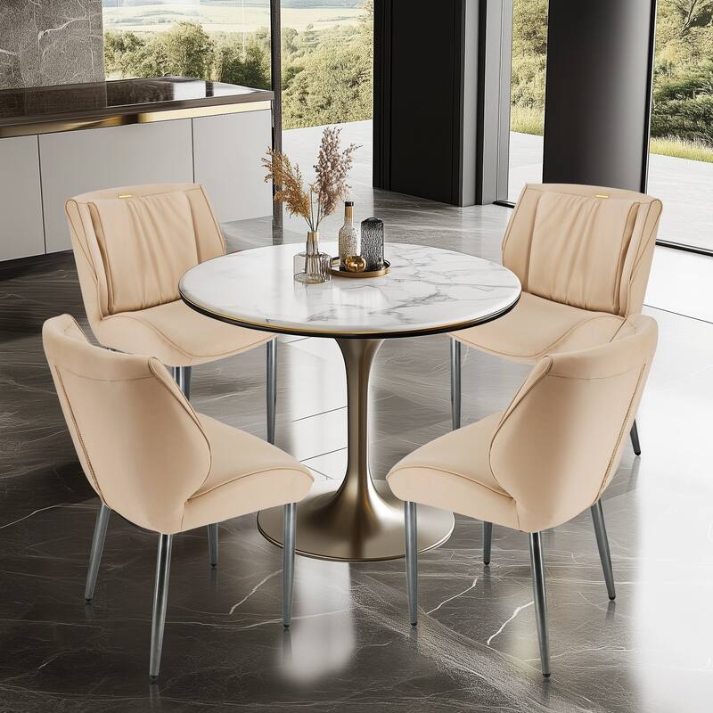 Upholstered Dining Chair Faux Leather Seat Side Chair - Khaki