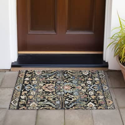 Machine Washable Indoor/Outdoor Floral Watercolor Chantille Rug