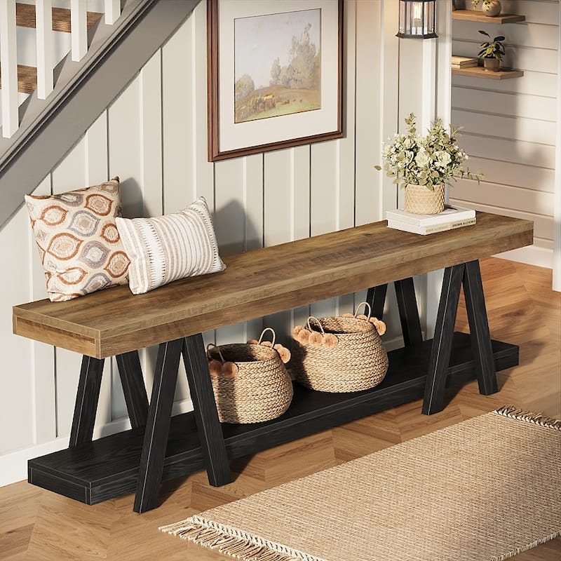 Entryway Bench with Shoe Storage, 2-Tier 59'' Bedroom Dining Bench