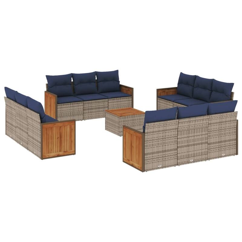 vidaXL 13 Piece Patio Sofa Set with Cushions Gray Poly Rattan - 137x27.2x89.8