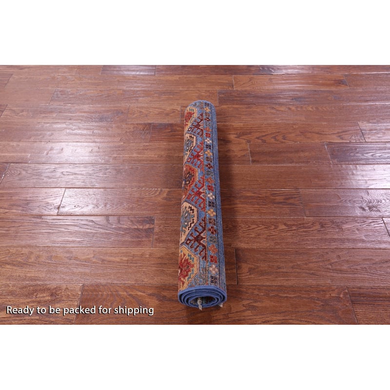 Golden Nile Blue Khorjin Persian Gabbeh Hand Knotted Wool Rug - 2' 8" X 4' 0"