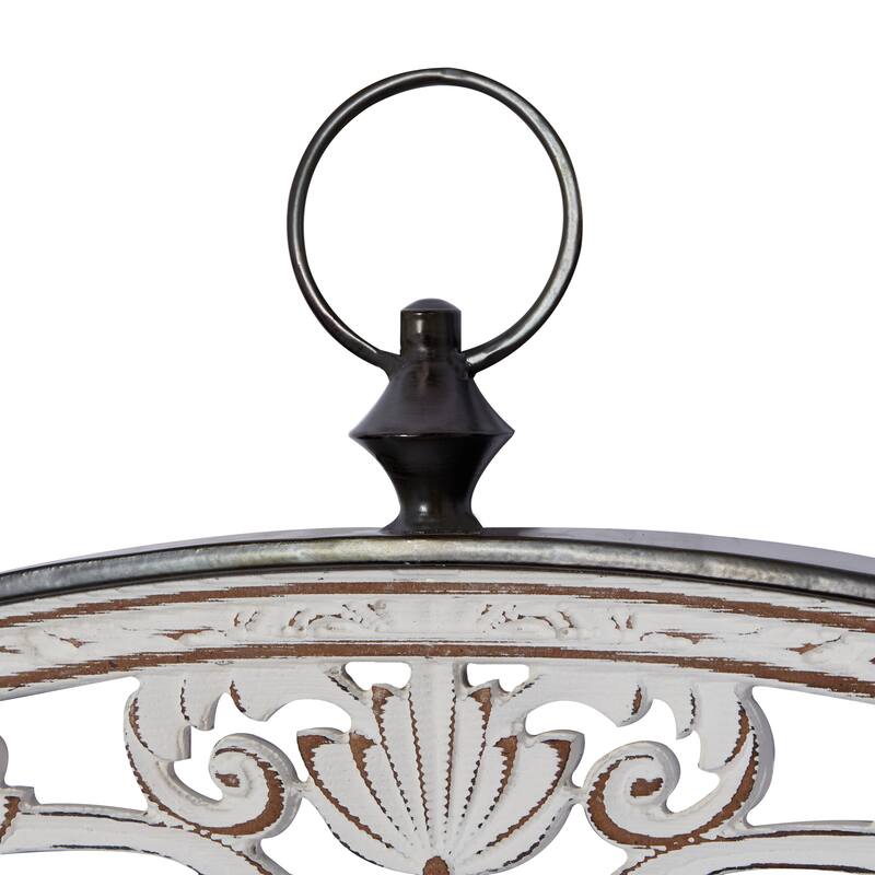 White Wooden Carved Design Floral Home Wall Decor with Ring Hanger (Set of 3)