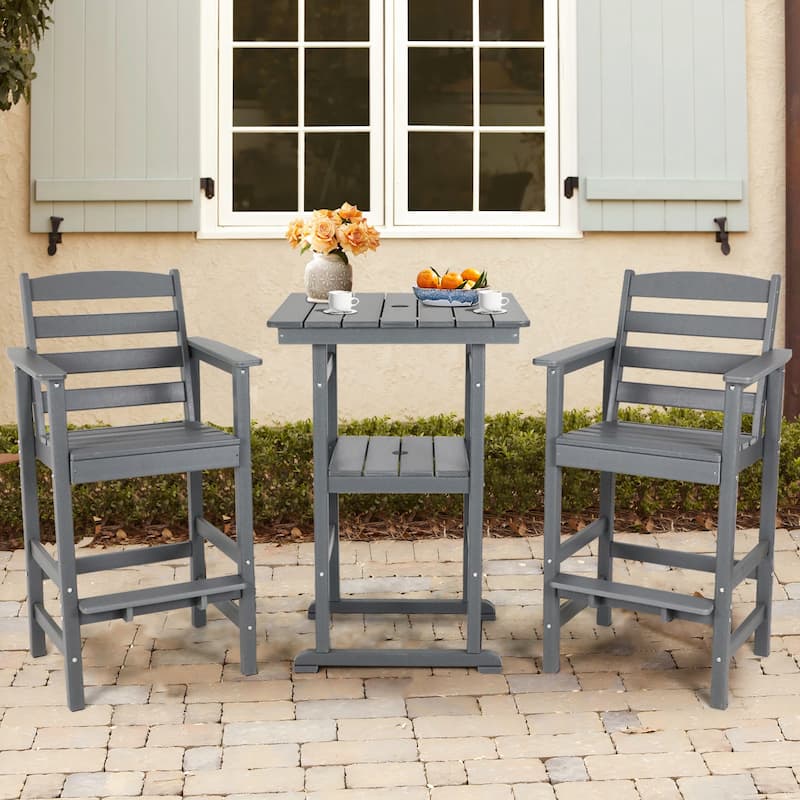 Vrakae 3-Piece Outdoor Height Bar Bistro Set - Grey