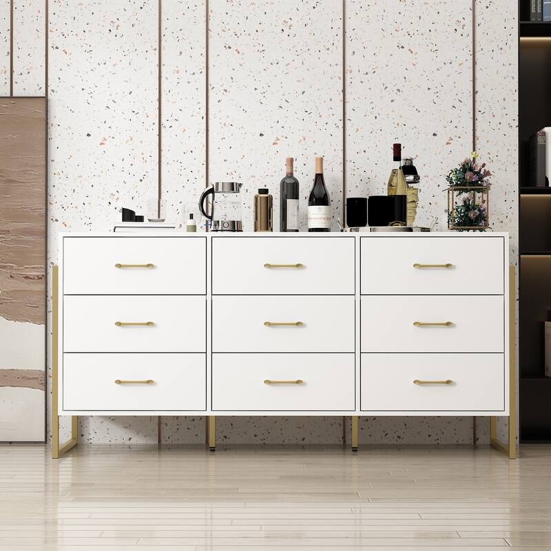 Versatile 9-Drawer Dresser - Sleek Black & Gold, Premium Quality Chest