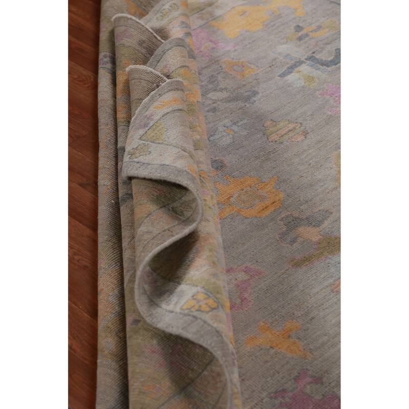Hand Knotted Oriental 100% Wool Carpet Transitional All-Over Greys & Charcoal Oushak Area Rug - 9' 3'' X 7' 9''