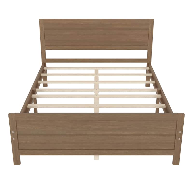 Wood Platform Bed Frame with Headboard and Wood Slat Support