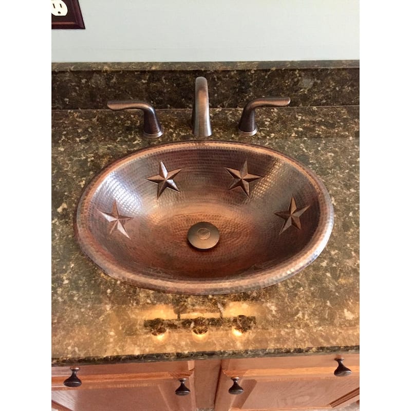 19" Oval Copper Bathroom Sink with TEXAS STARS Design by SimplyCopper - 19" x 14" x 5.5"