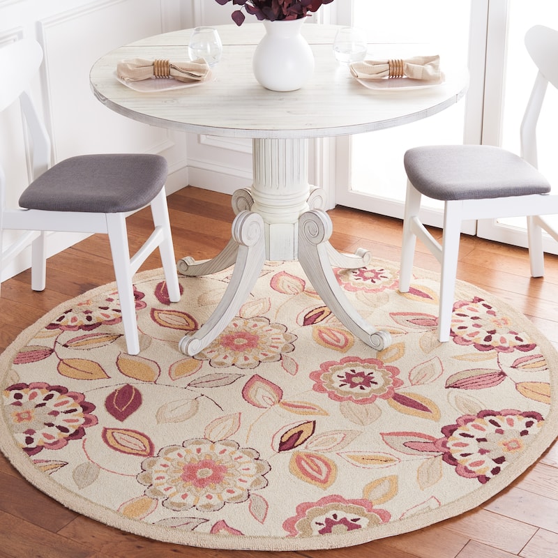 SAFAVIEH Handmade Chelsea Lily Pad French Country Wool Rug - 4' Round - Ivory/Taupe