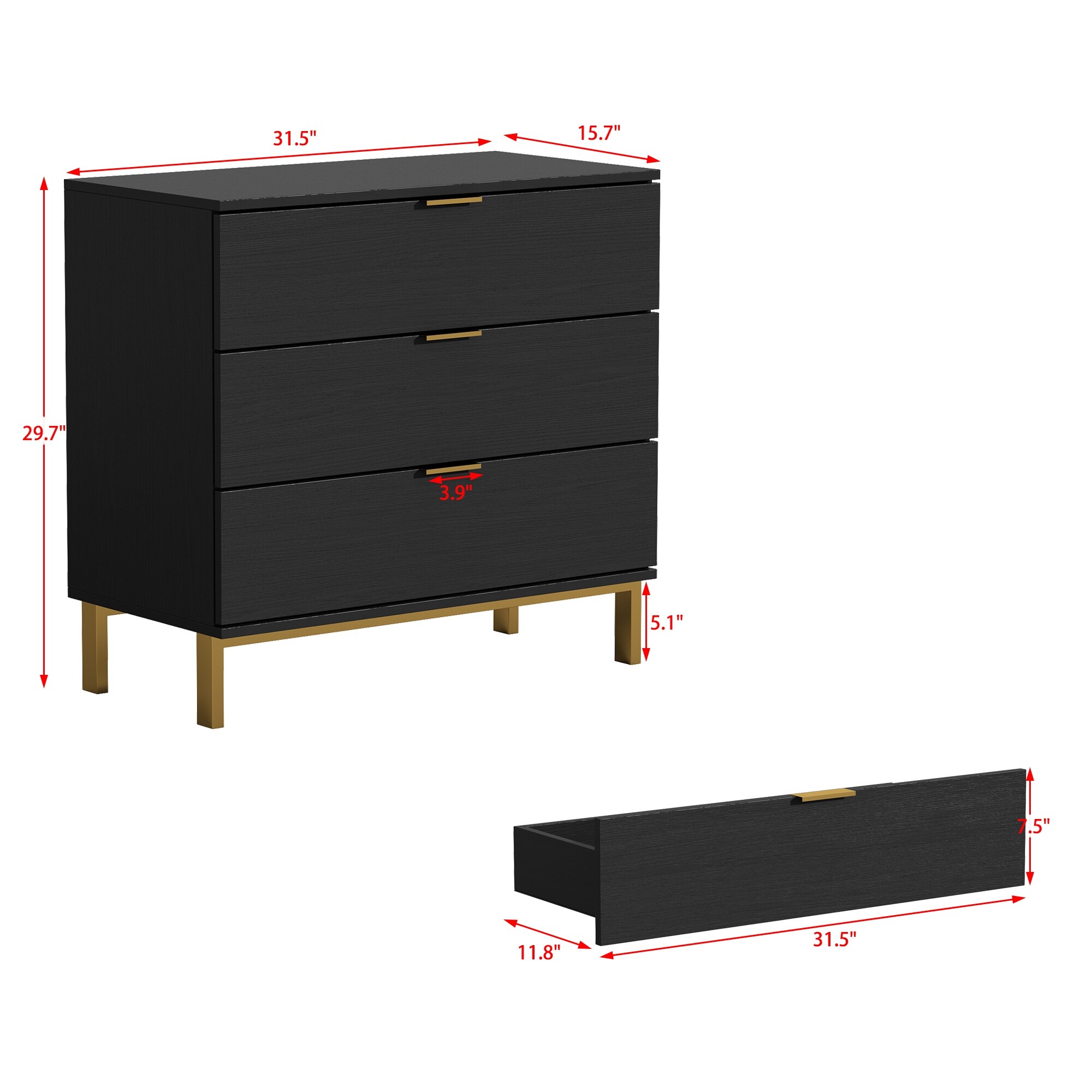 3 drawer dresser black Brooklyn 3-Drawer Dresser, Oak Single making it a reliable piece for your home Nathan James Kova Black Oak