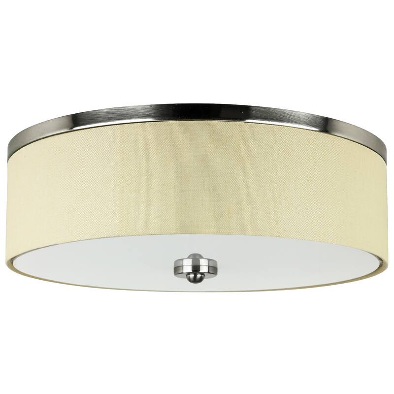 Sunlite 17 in. Brushed Nickel Fabric Drum LED Flush Mount Lighting Fixture, Color Selectable LED 2700K 3000K 3500K 4000K 5000K