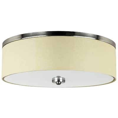 Sunlite 17 in. Brushed Nickel Fabric Drum LED Flush Mount Lighting Fixture, Color Selectable LED 2700K 3000K 3500K 4000K 5000K