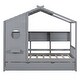 preview thumbnail 3 of 50, Pine Wood House Bed with Trundle Bed, Bookcase Bed with Storage Shlef & Roof, Semi-enclosed Design, for Kids Girls Boys
