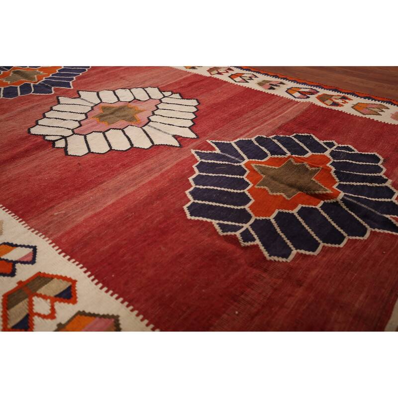 Kilim Qashqai Persian Vintage Rug Flatweave Red Tribal Wool Carpet - 5'2"x 8'0"